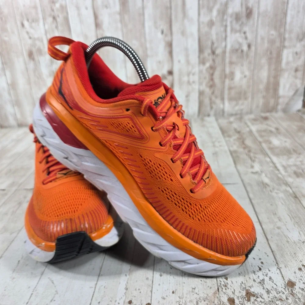 Hoka One One Bondi 7 Mens Running Shoes Orange Red 1110518-POFS Size 7